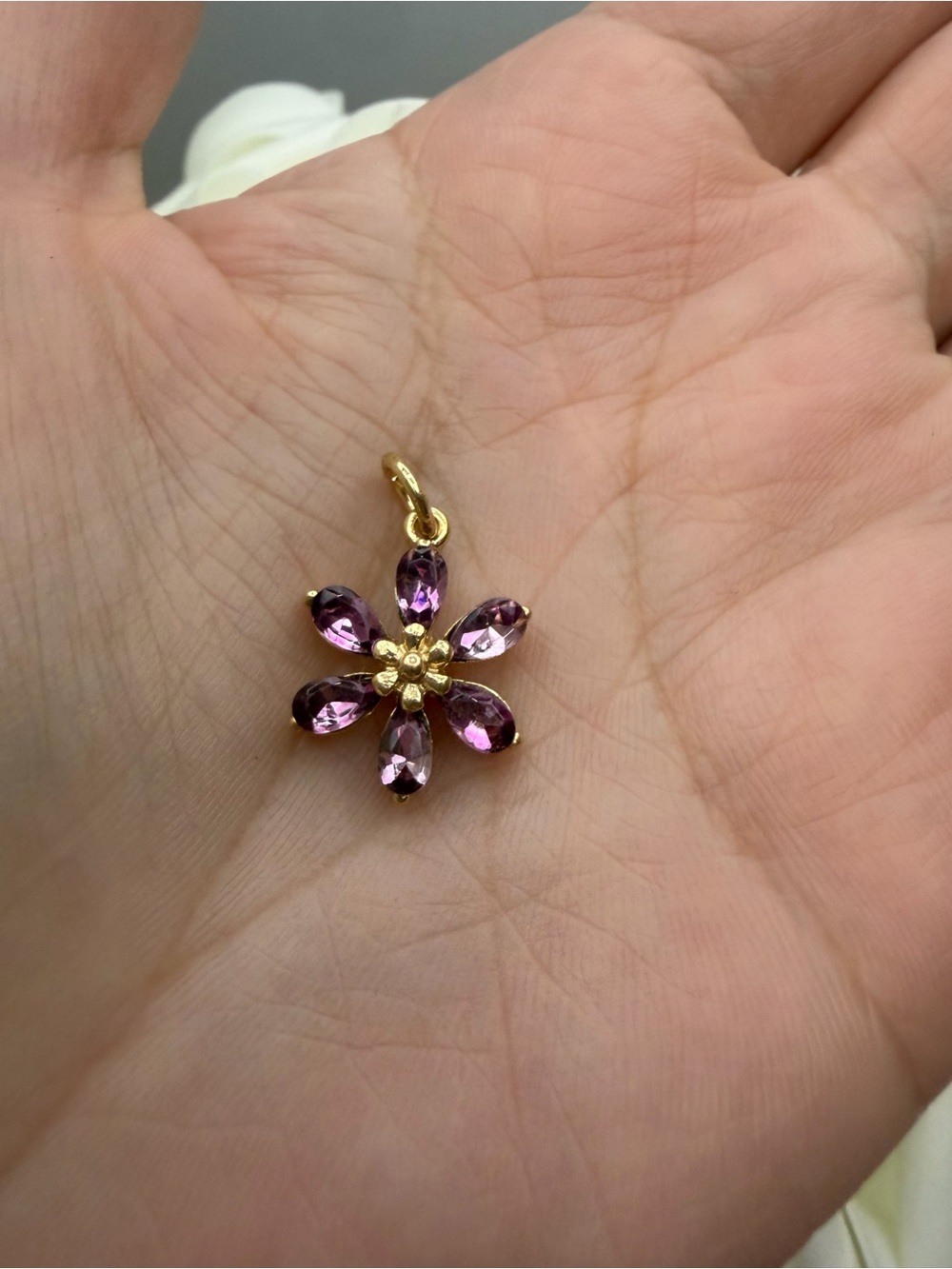 Gold Floral Pendant with Purple Gem Petals - Women Jewelry